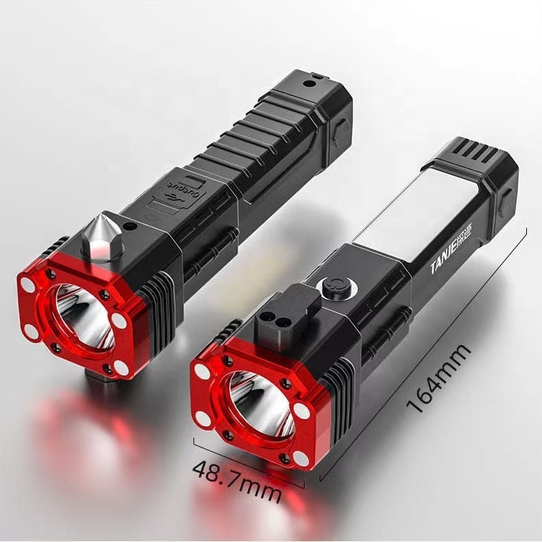 Super bright LED plastic power bank function and safety hammer rechargeable self-defense with magnet flashlight torches