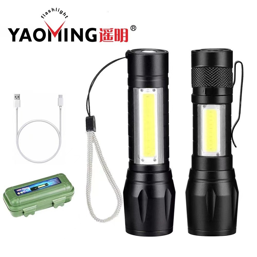 Factory Mini built-in 14500 USB rechargeable pen clip COB side light LED XPE telescopic zoom plastic mini flashlight led torch