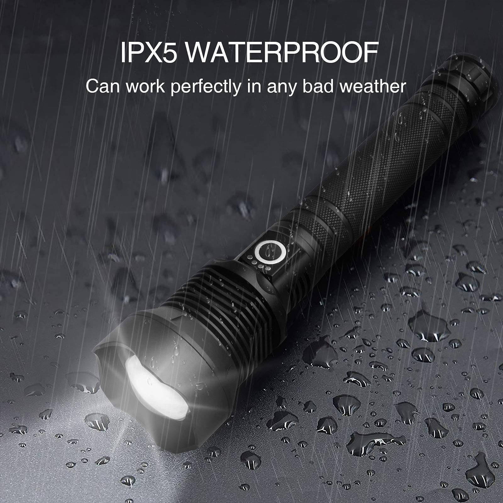 Multi-function Aluminum XHP70 20W USB rechargeable High-Power 100000 lumen Tactical Zoomable With Energy Display LED Flashlight