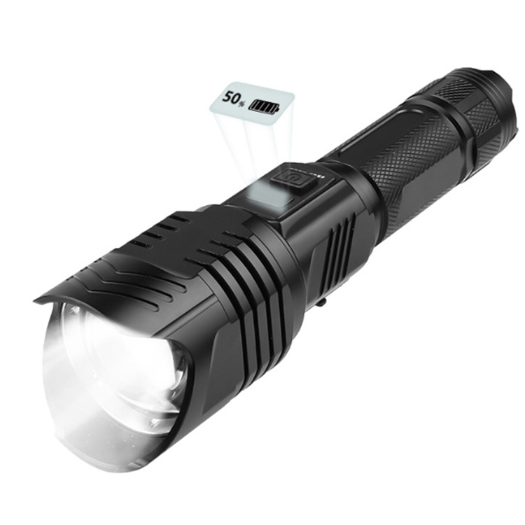 High Power XHP90 Torch With Zoom USB Charging With Safety Hammer LCD screen Large Wide-angle Lens Strong Flashlight