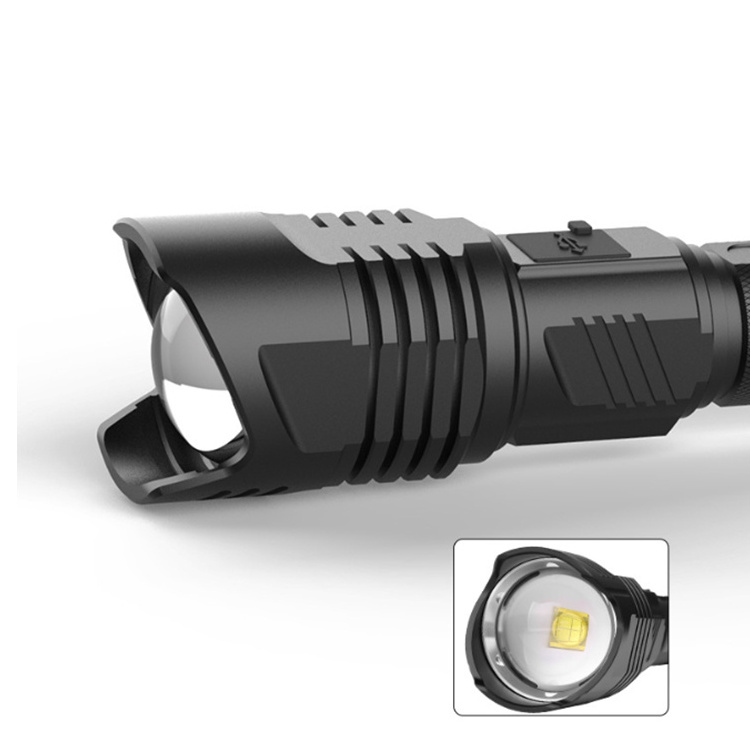 High Power XHP90 Torch With Zoom USB Charging With Safety Hammer LCD screen Large Wide-angle Lens Strong Flashlight