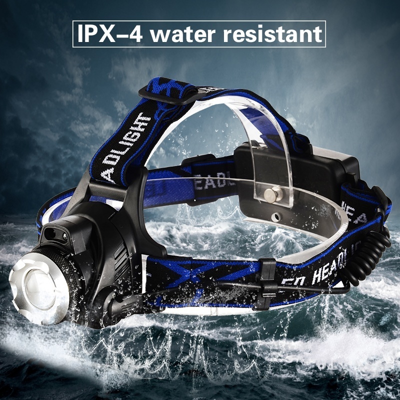 Zoomable 3 Modes Super Bright LED Headlamp flashlight with Rechargeable Batteries, Car Charger, Wall Charger and USB Cable