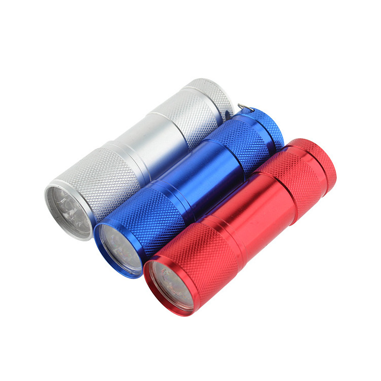 Promotional Gift Small Aluminum Mini MultiColor Aluminum 9 LED UV Flashlight