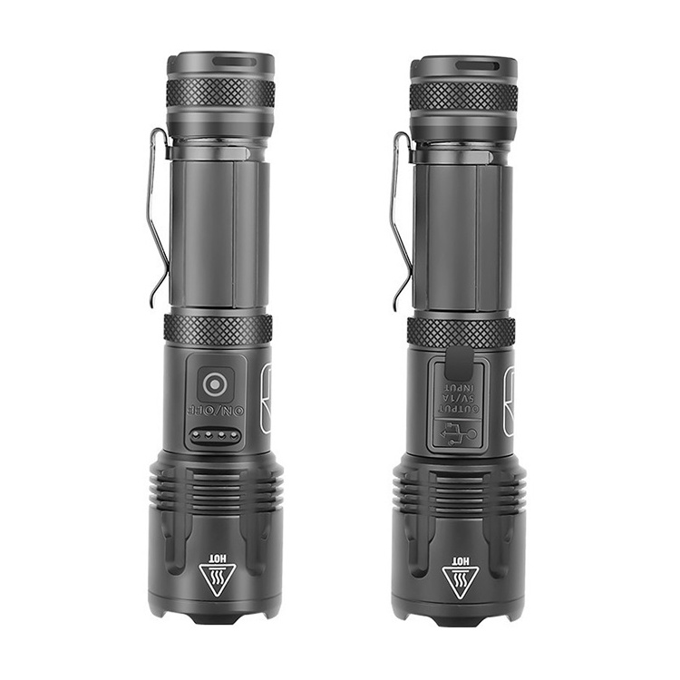 XHP70 LED Flashlight Zoomable Tactical USB rechargeable High Lumen Torch Light With Power Bank With Pen Clip