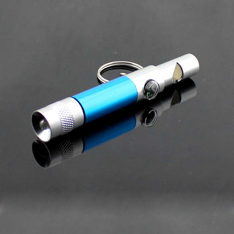 Christmas Gift Multi-color Small emergency Torch With Compass Mini Whistle Key chain Flashlight