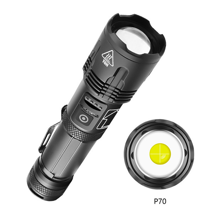 XHP70 LED Flashlight Zoomable Tactical USB rechargeable High Lumen Torch Light With Power Bank With Pen Clip