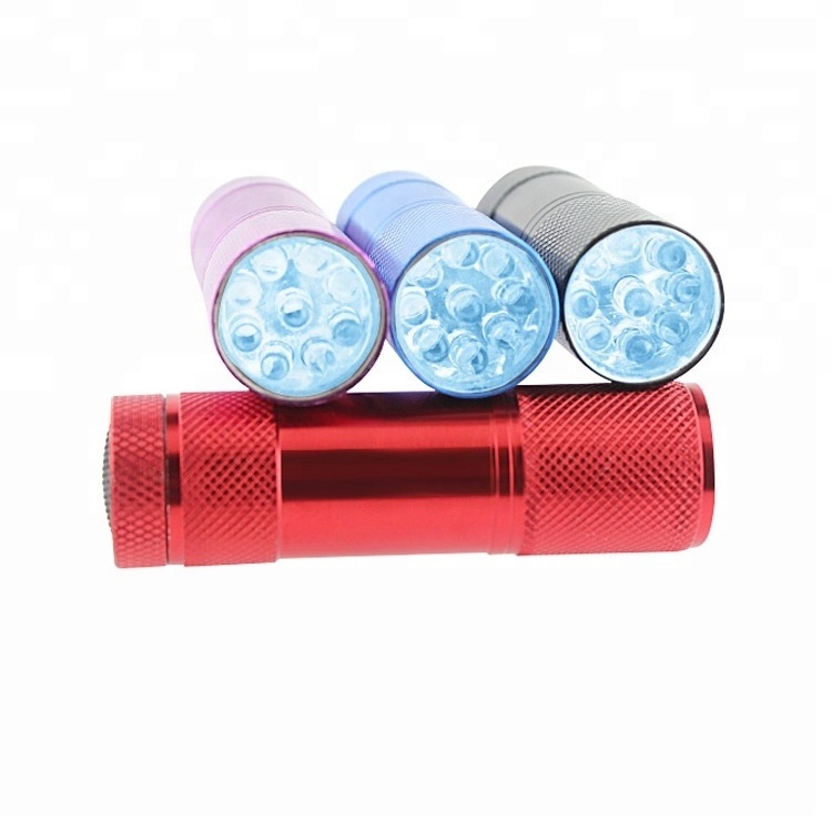 Promotional Gift Small Aluminum Mini MultiColor Aluminum 9 LED UV Flashlight