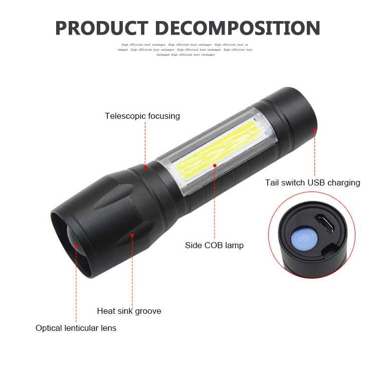 Aluminum EDC portable super bright Small Torch USB Mini zoomable rechargeable COB LED Flashlight