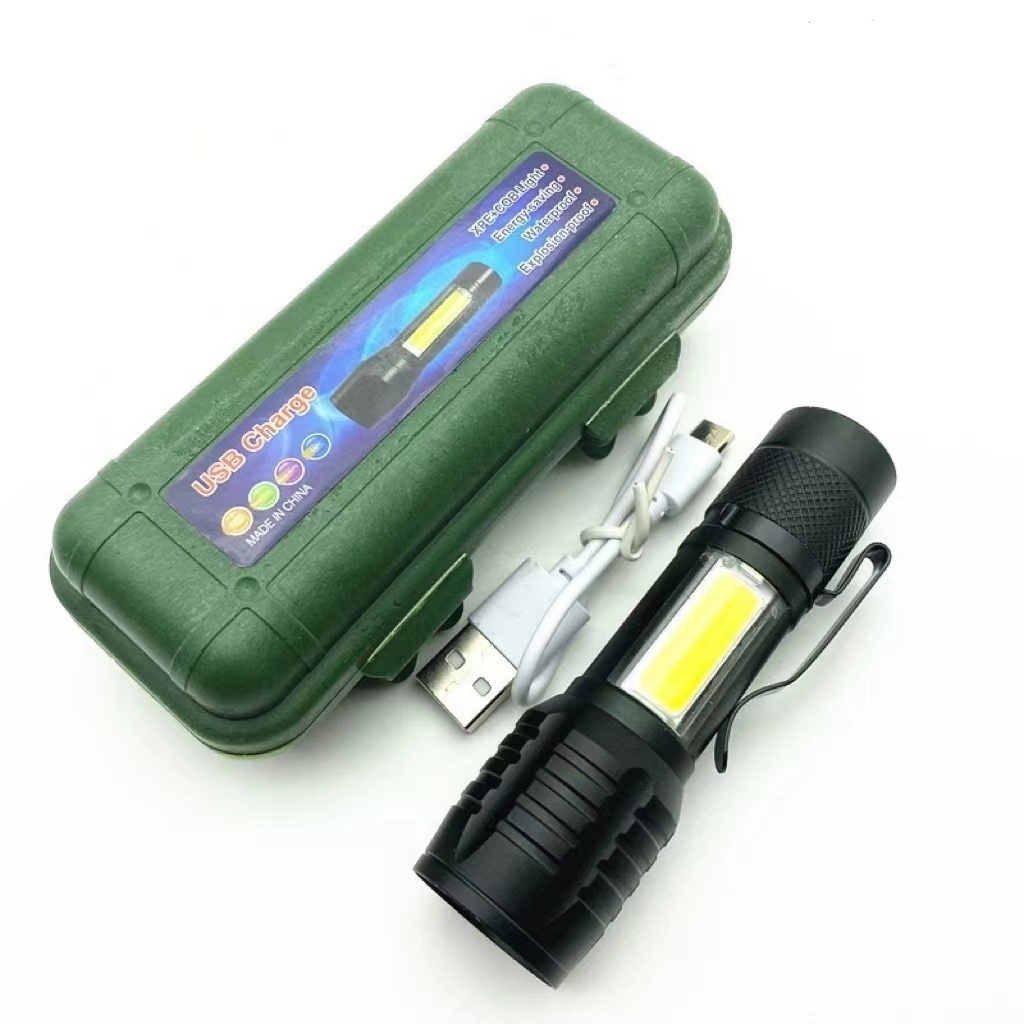 Factory Mini built-in 14500 USB rechargeable pen clip COB side light LED XPE telescopic zoom plastic mini flashlight led torch