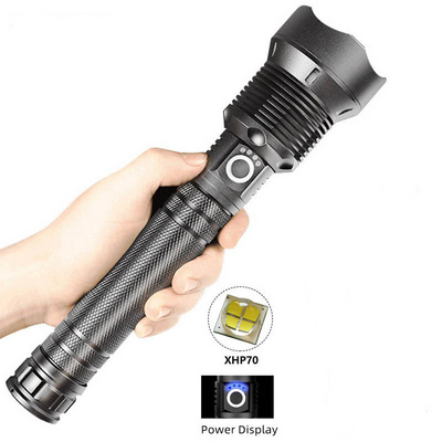 Multi-function Aluminum XHP70 20W USB rechargeable High-Power 100000 lumen Tactical Zoomable With Energy Display LED Flashlight