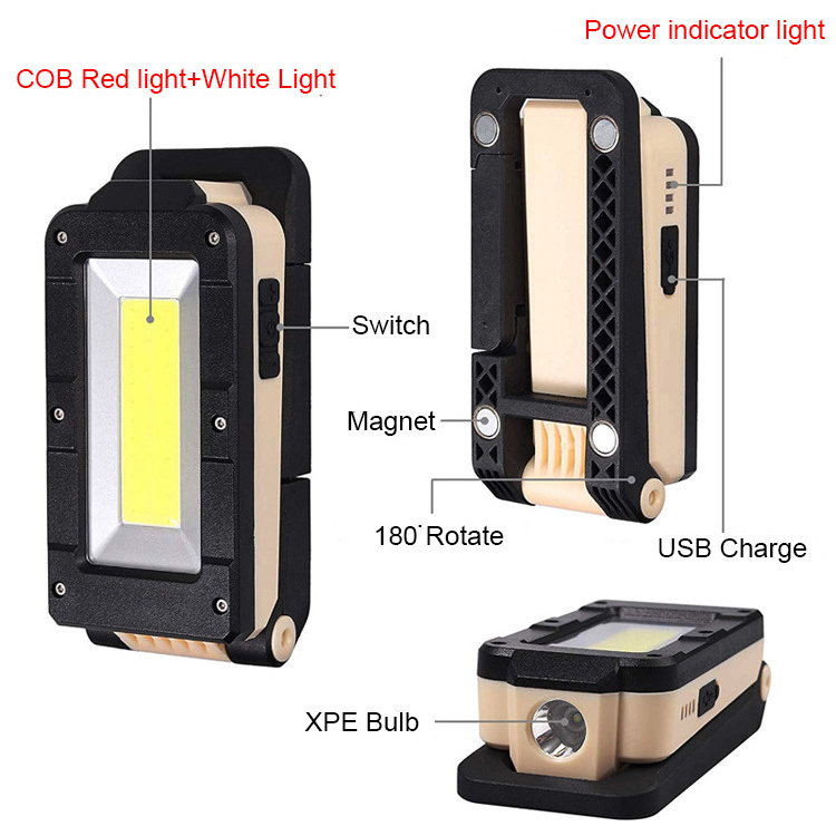 Multi functional 3-in-1 Charging COB Folding LED Inspection Light With Magnet Automotive Working Light