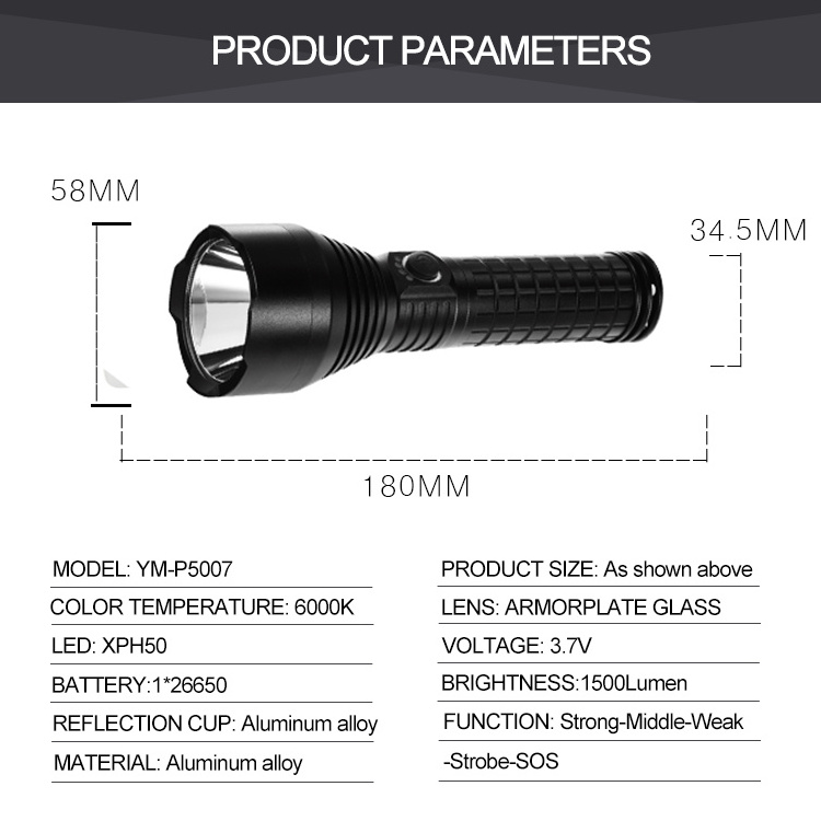 Malasia Bengal Middle East Japan Market handy brite super bright Waterproof LED Flashlight Rechargeable Maglite Torch