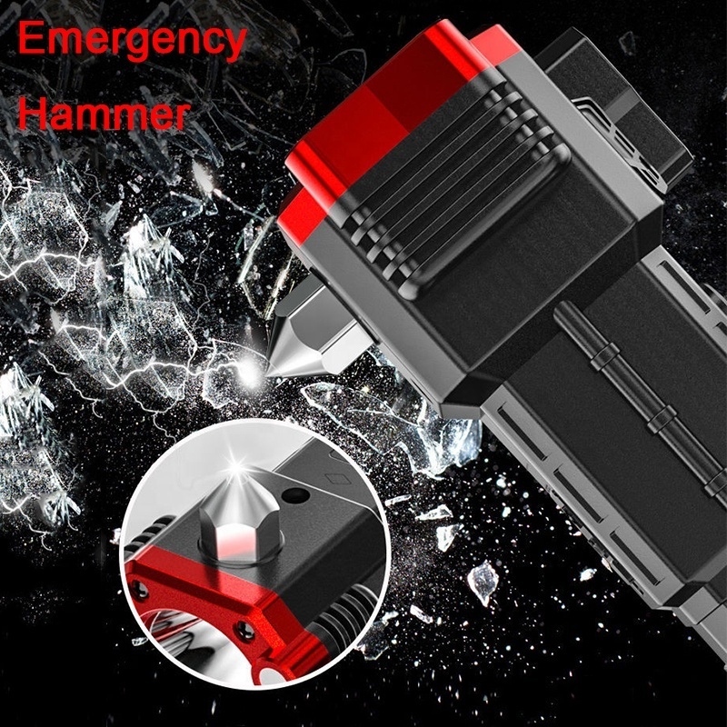 Super bright LED plastic power bank function and safety hammer rechargeable self-defense with magnet flashlight torches