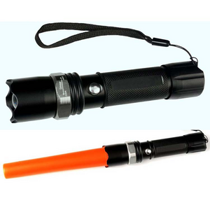 YM-2188 Anti-roll Design Rechargeable Tactical LED Torch Traffic Signal Baton Flashlight Wedding Favors