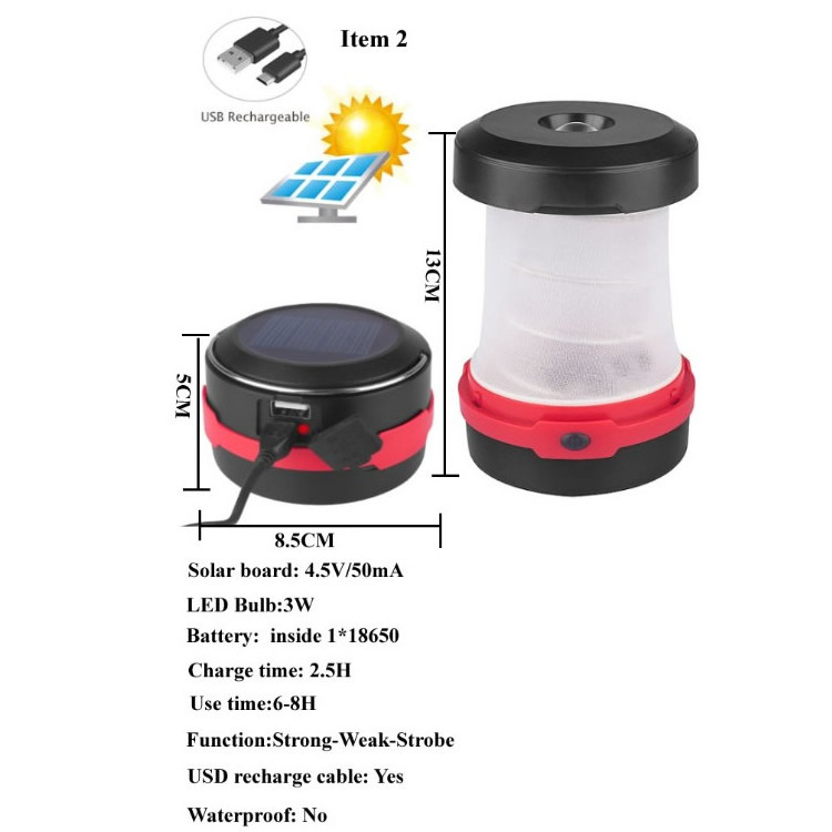 Led Camping Lantern Solar Power USB Charging Collapsible Flashlight