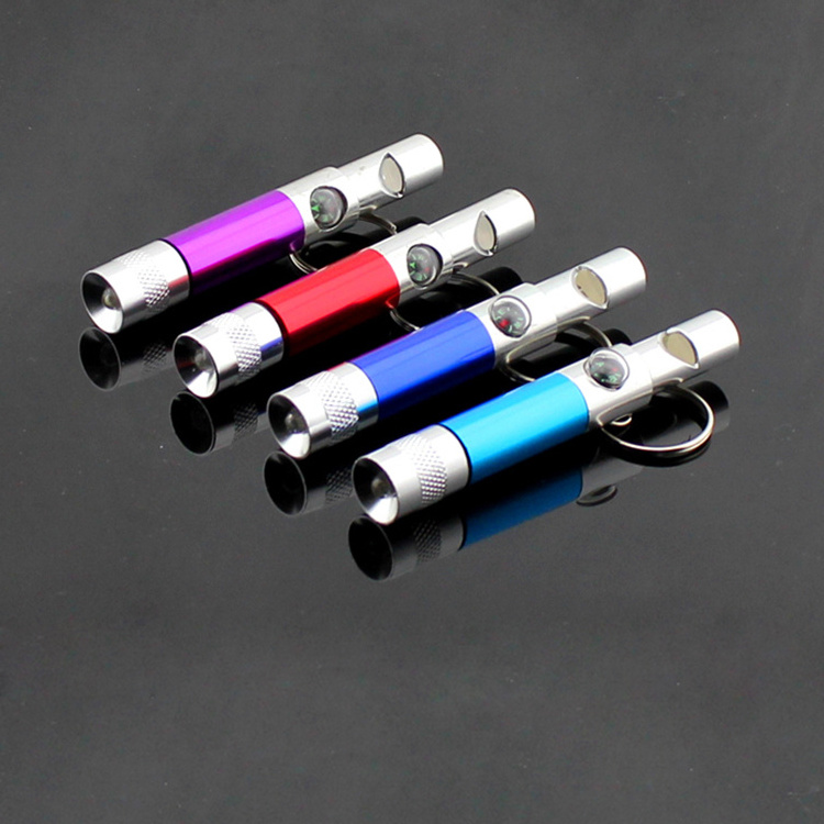 Christmas Gift Multi-color Small emergency Torch With Compass Mini Whistle Key chain Flashlight