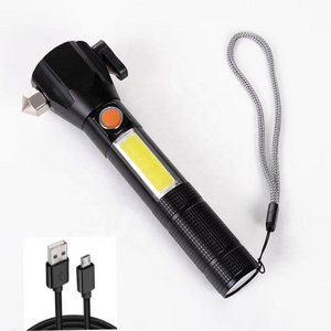 car safety hammer flashlight USB charging outdoor emergency survival equipment emergency work light with magnet cut rope design