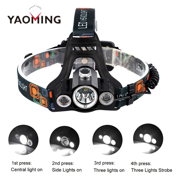 3 Led Super Bright  waterproof zoomable fishing head lamp pocket micro usb led head torch hunting high power led headlamp