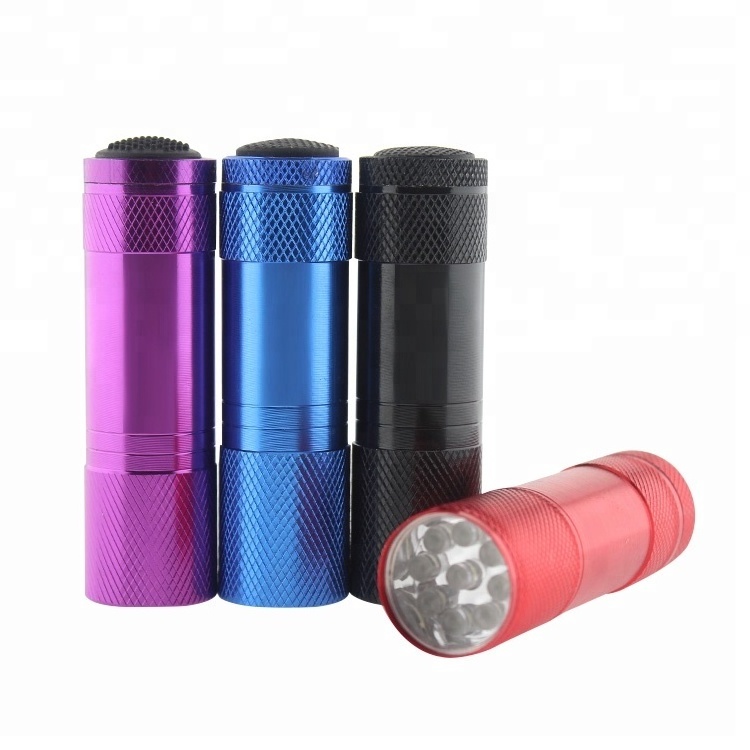 Promotional Gift Small Aluminum Mini MultiColor Aluminum 9 LED UV Flashlight