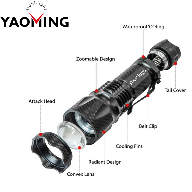 Radiant Design Attack Head Waterproof Torch 18650 High Lumen Zoomable LED Tactical Flashlight