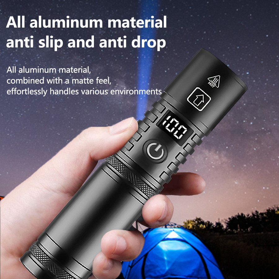 New digital display white laser 20W long range flashlight with charging bank outdoor emergency lighting flashlight