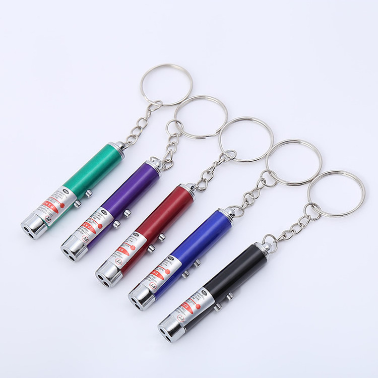 Newest design promotional gift small pocket sun keychain 395nm uv red laser pointer flashlight