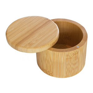 Wooden Spice Box Pepper and Salt Cellar Bamboo Spice Container with Magnetic Swivel Lid