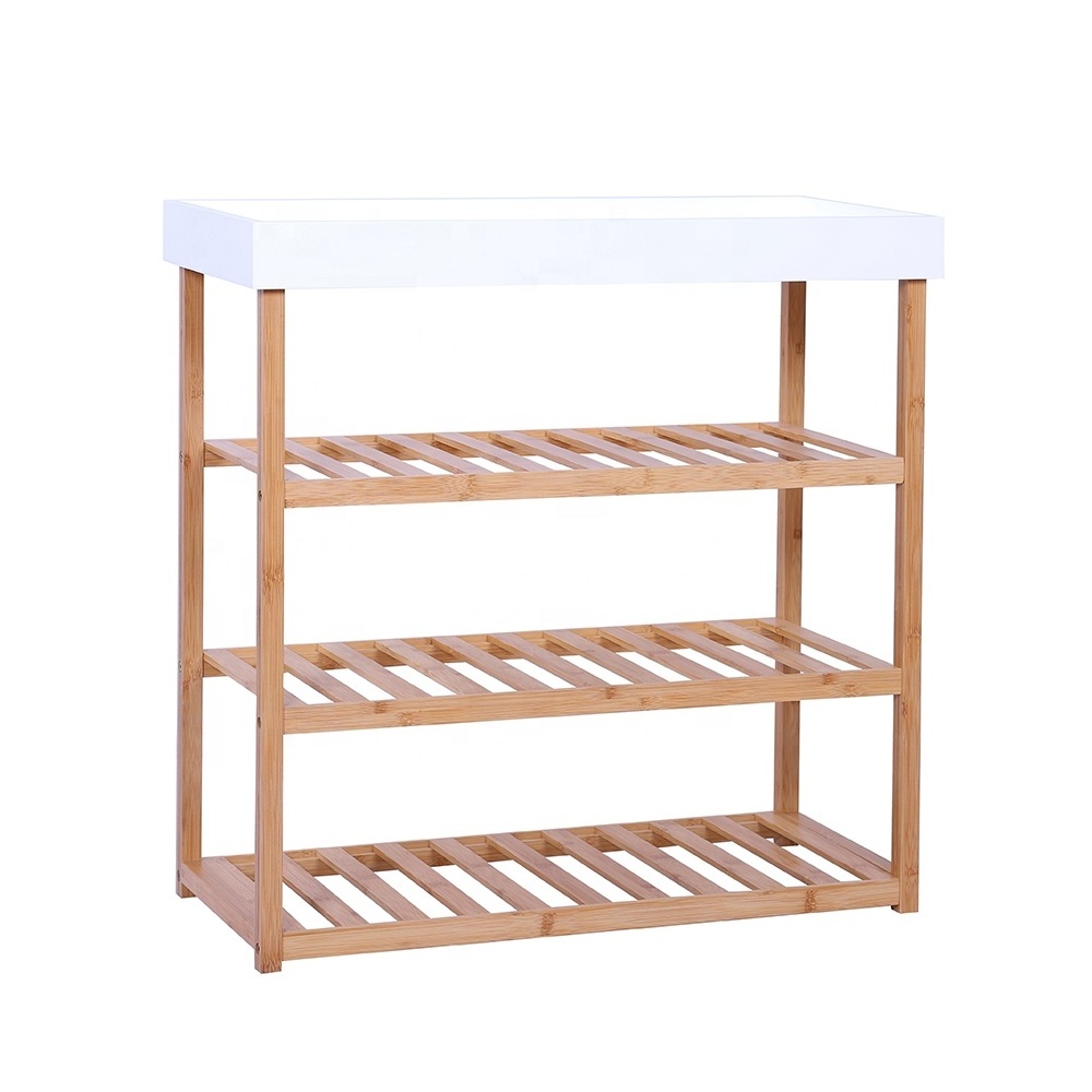 Entryway Bamboo Console Table with Storage Rack Shoe Rack White Table Console for Living Room Sofa Side