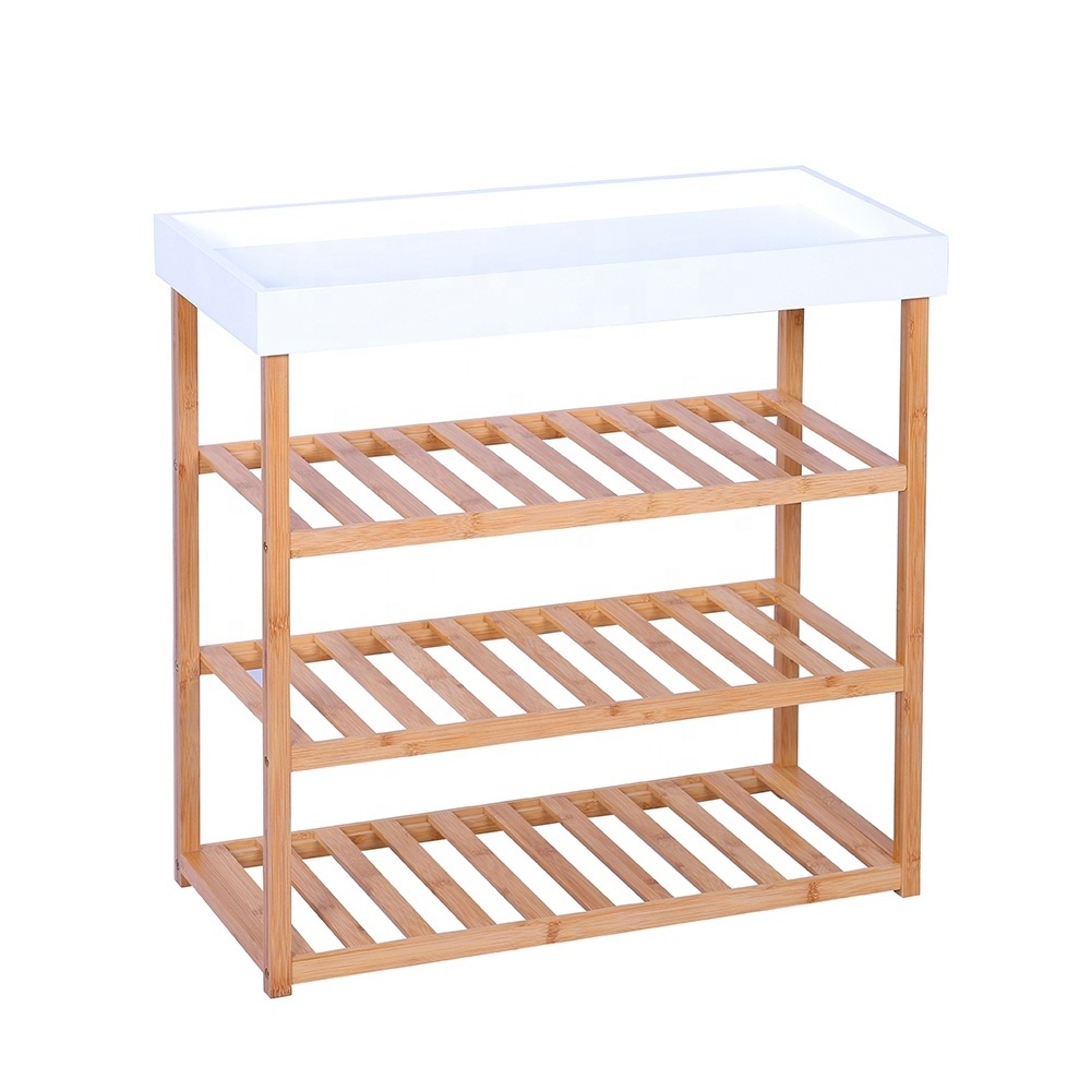 Entryway Bamboo Console Table with Storage Rack Shoe Rack White Table Console for Living Room Sofa Side