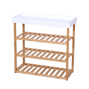 Entryway Bamboo Console Table with Storage Rack Shoe Rack White Table Console for Living Room Sofa Side