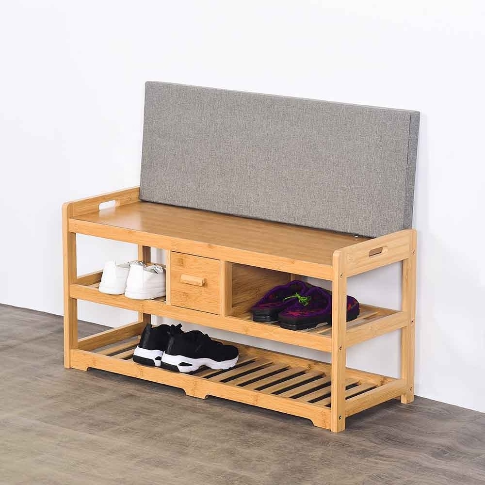 Entryway Shoe Storage Bench with Cushion Wooden Shoe Bench with Drawer Shoe Rack Cabinet