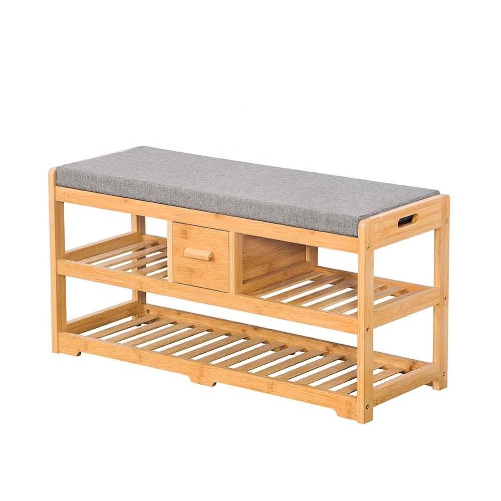 Entryway Shoe Storage Bench with Cushion Wooden Shoe Bench with Drawer Shoe Rack Cabinet