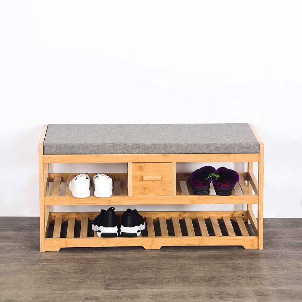 Entryway Shoe Storage Bench with Cushion Wooden Shoe Bench with Drawer Shoe Rack Cabinet