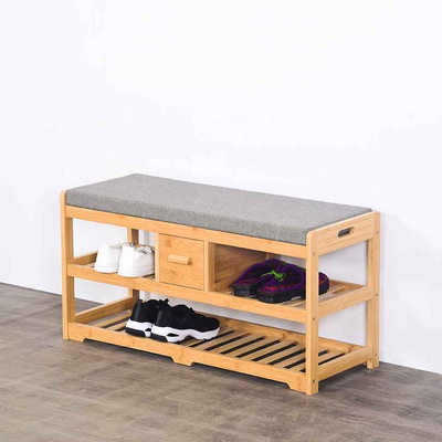 Entryway Shoe Storage Bench with Cushion Wooden Shoe Bench with Drawer Shoe Rack Cabinet