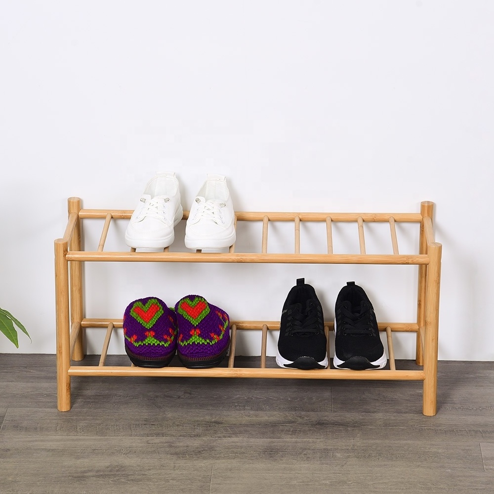 2 Tier Shoe Shelf Rack Bamboo Shoe Cabinet Storage Ideal Design Shoe Racks for Home