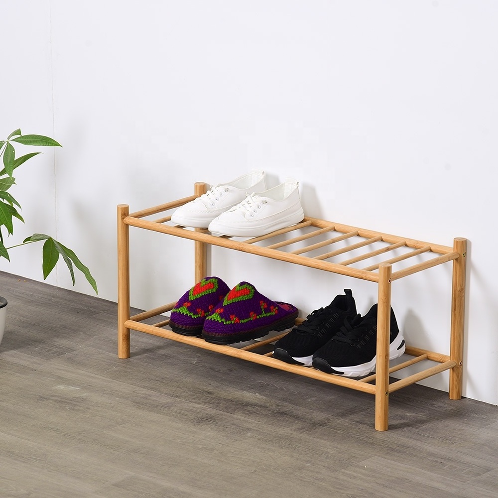 2 Tier Shoe Shelf Rack Bamboo Shoe Cabinet Storage Ideal Design Shoe Racks for Home