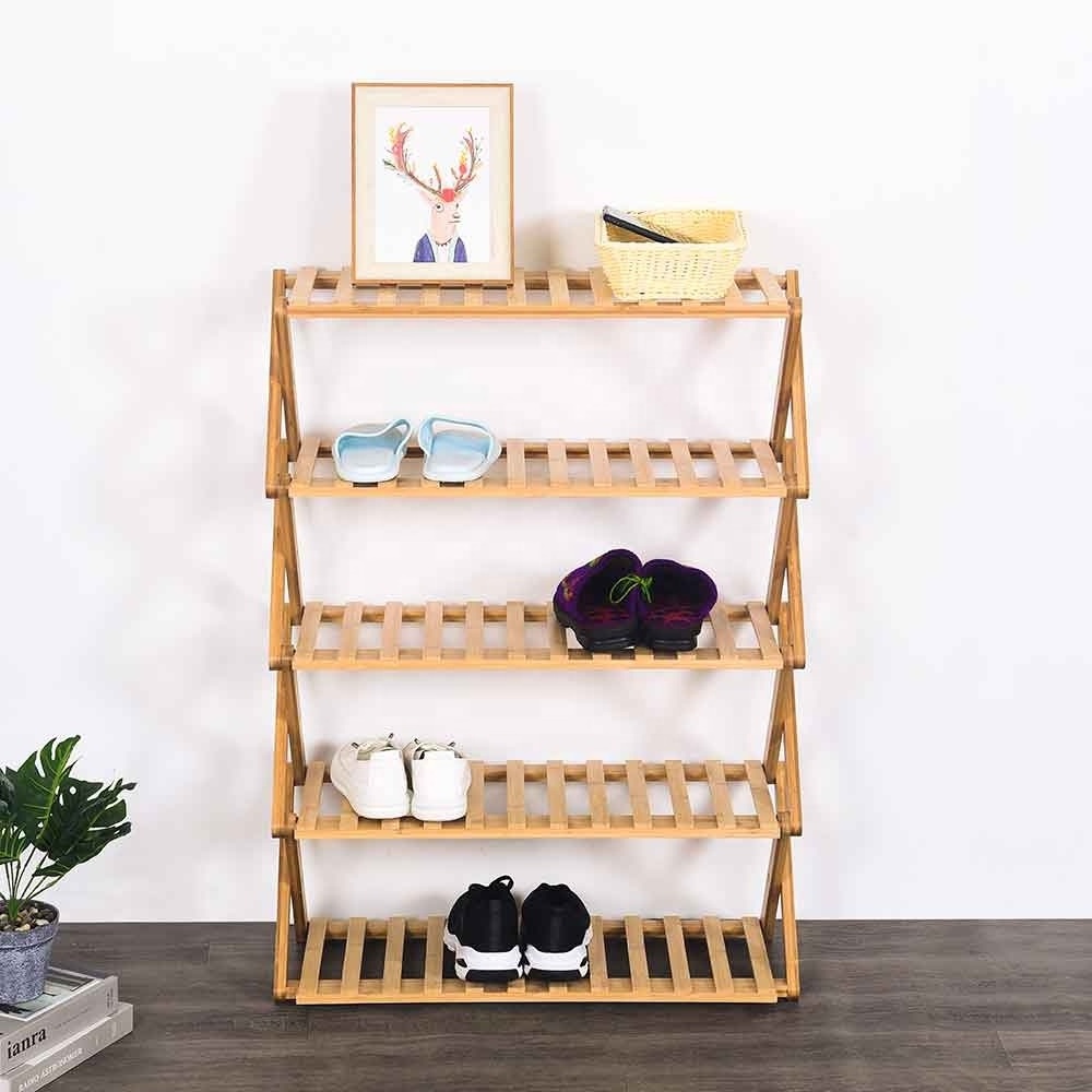 5 Layer Shoe Display Stand Wooden Shoes Shelves Cabinet Collapsible Shoe Rack Storage Organizer