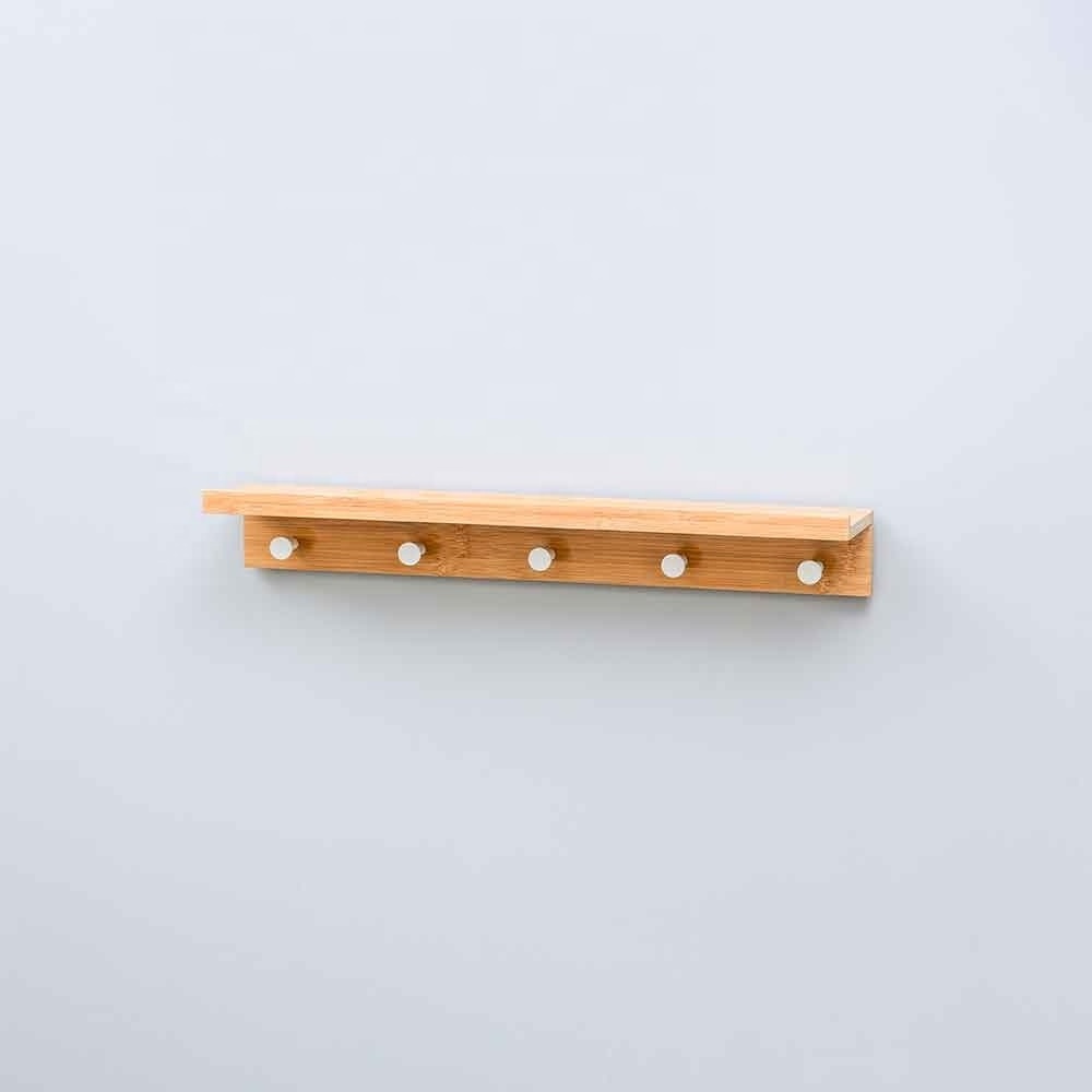 Entryway Organizer Wall Mount Coat Rack with Shelf Wooden Coat Hook 5 Rails Bamboo Wall Hanger