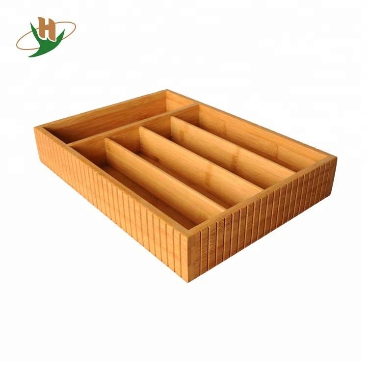 Household items 5 compartment wood utensil culery tray bamboo in-drawer knife organizer