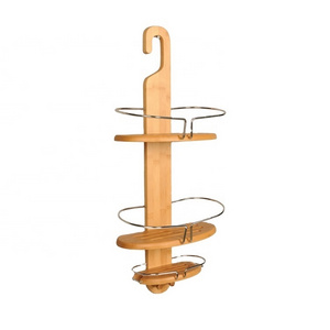 Modern bamboo hanging bathroom shower caddy with towel hooks