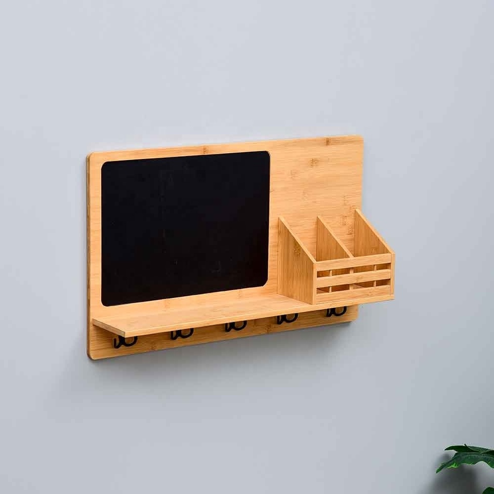 Wall Decorative Chalk Board with Key Hooks Wall Storage Shelf Wall Hanging Shelf