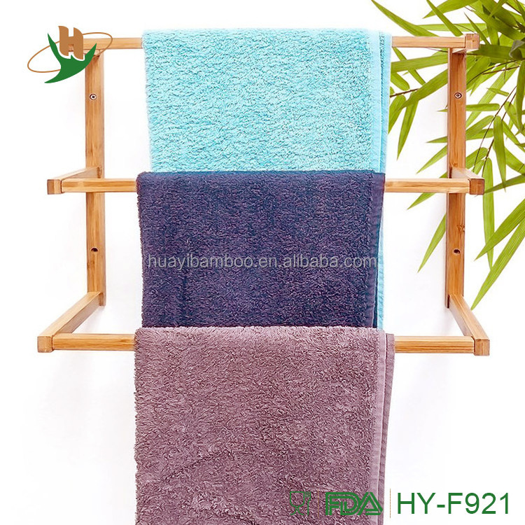 Vertical wall mounted bamboo wooden towel drying rack