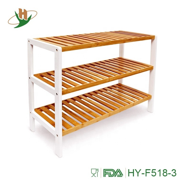 Natural Bamboo 3-Tier Shoe Organizer Entryway Bamboo Wood Shoe Rack with MDF side frame