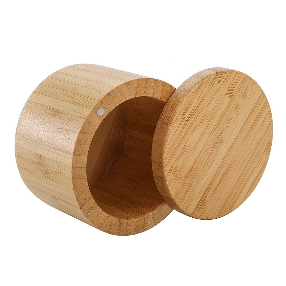 Wooden Spice Box Pepper and Salt Cellar Bamboo Spice Container with Magnetic Swivel Lid