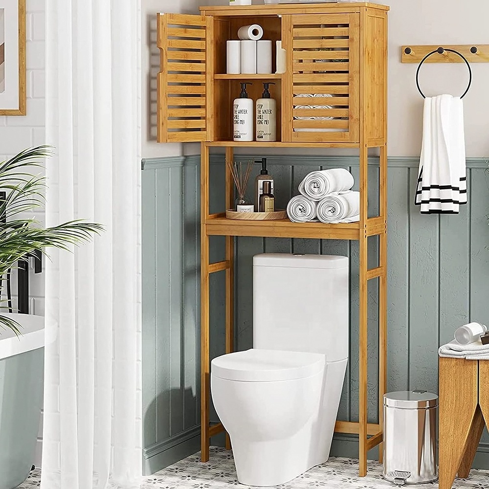 Space Saver Furniture Bamboo Bathroom Storage Cabinet Over The Toilet Storage Standing Toilet Shelf