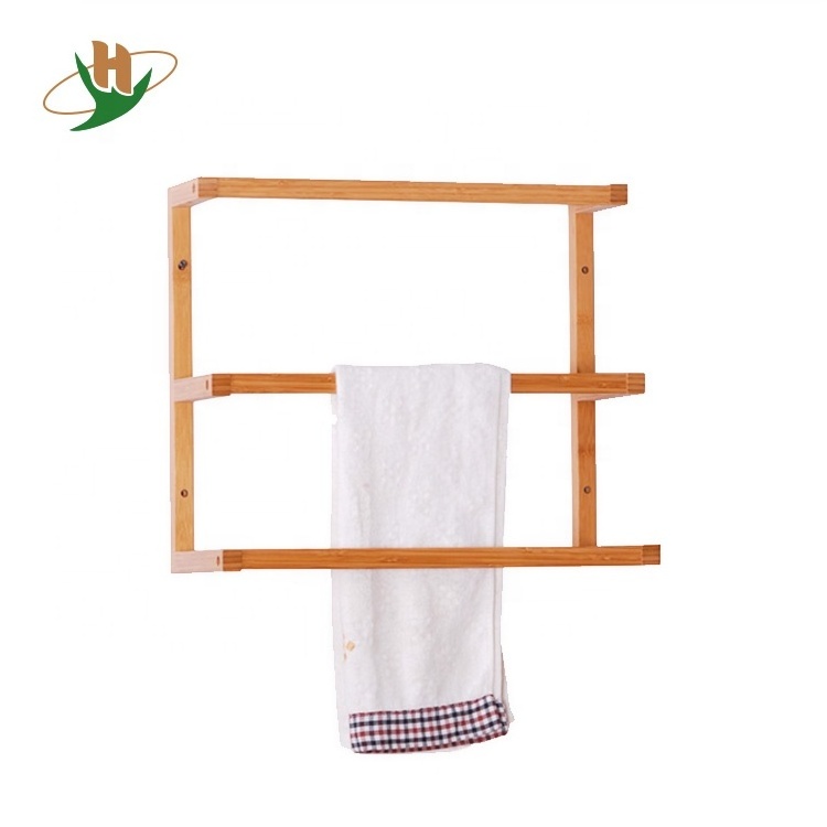 Vertical wall mounted bamboo wooden towel drying rack