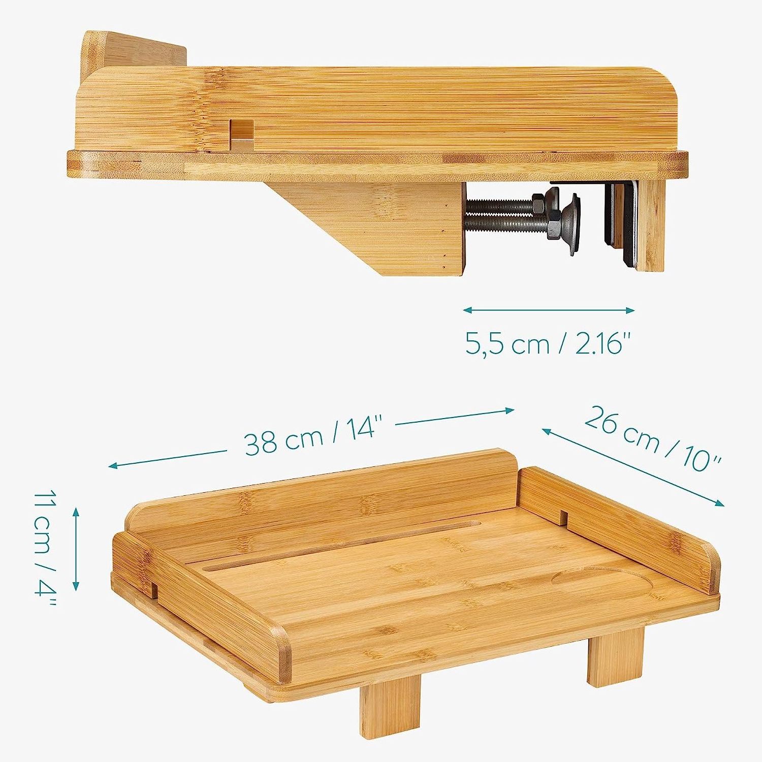 Easy Install Bed Frame Side Tray College Dorm Room Bunk Bed Shelf Bamboo Bedside Shelf for Bed