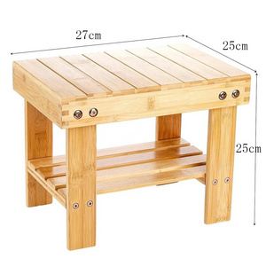 Wooden Bathroom Shower Stool Bench Foot Rest Stool Bamboo Step Stool for Kids, Adult