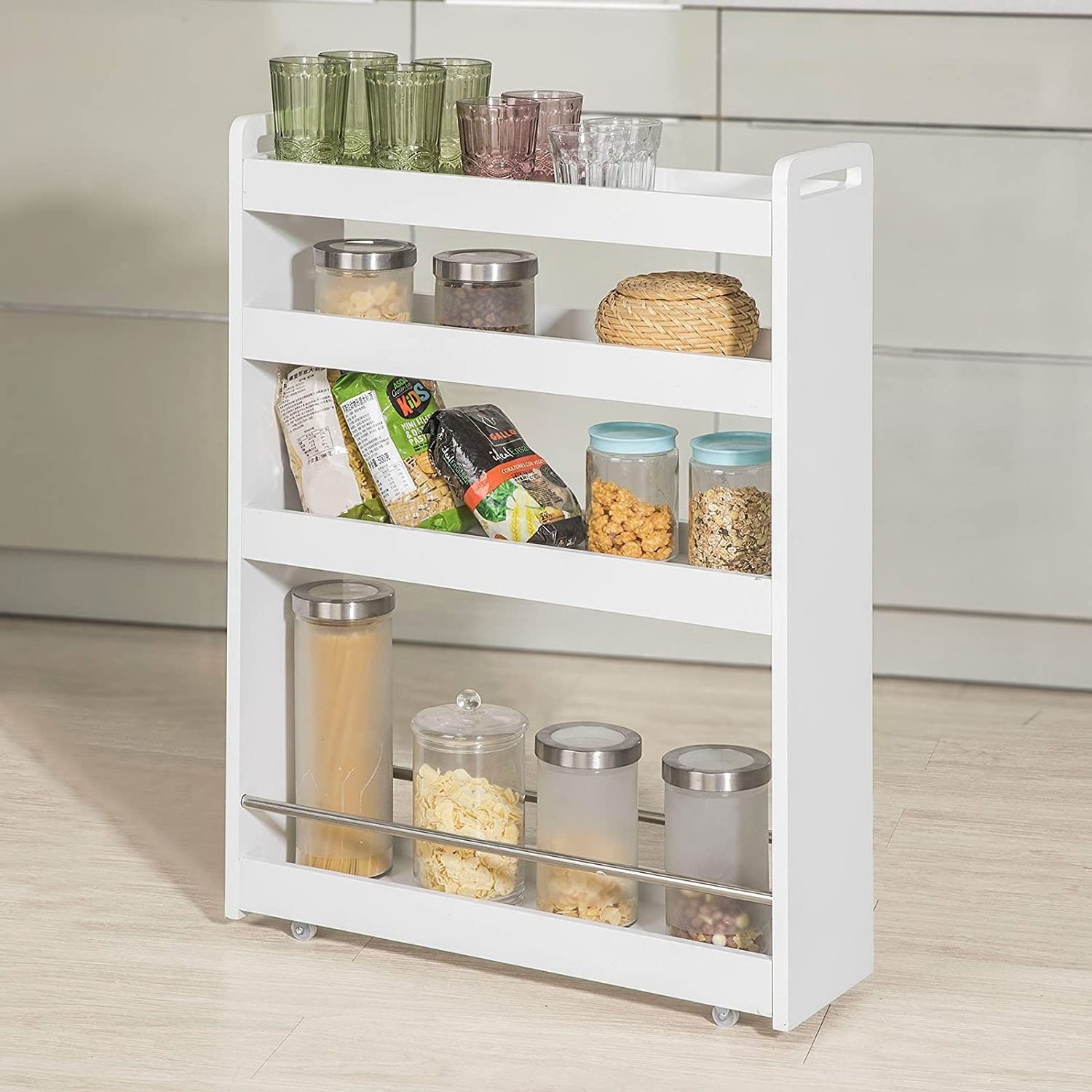 Newest 4-Tier Storage Trolley Cart Tower Rolling Slim Kitchen Storage Cart