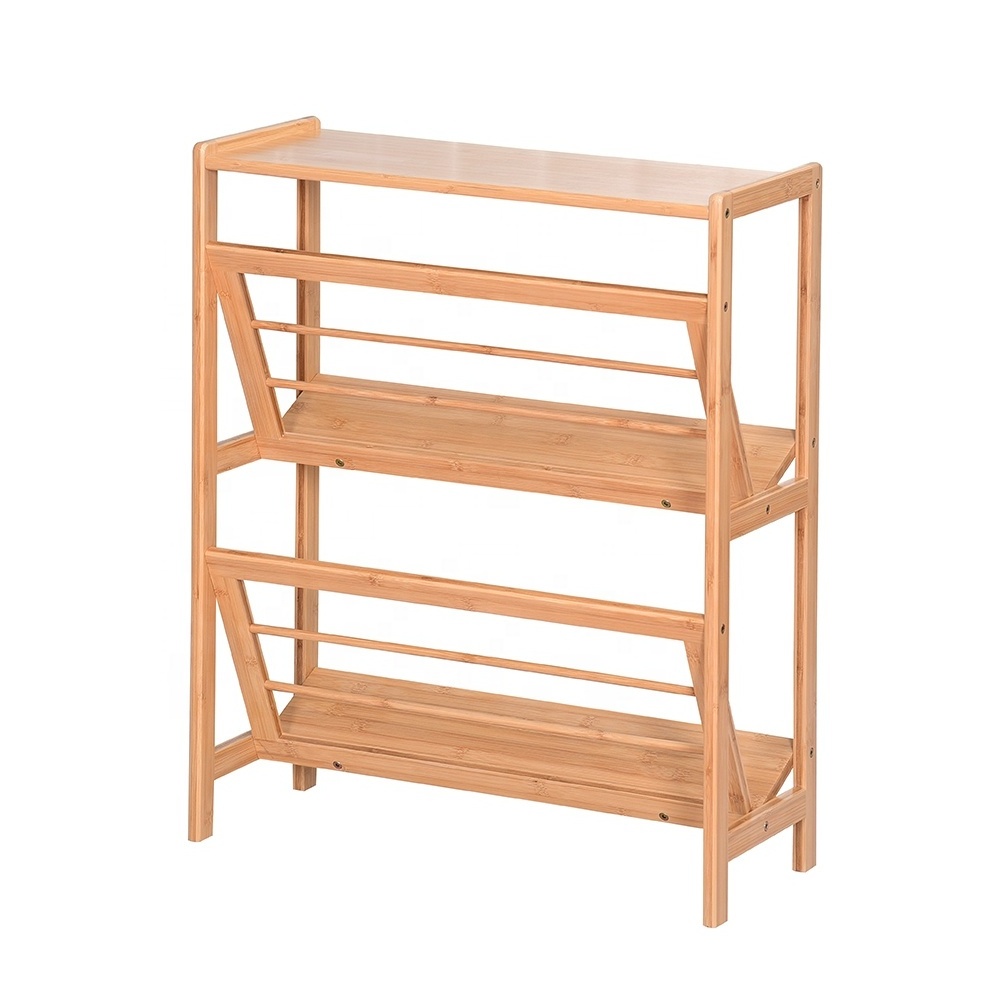 Small Bamboo Bookshelf Magazine Rack Organizer 2 Tiers Bookcase Book Shelf for Home Office